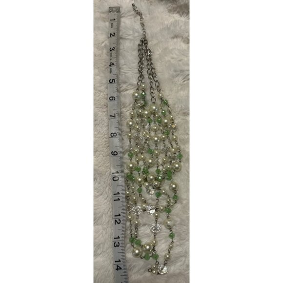 Unbranded Green Clear & White Beaded Fashion Jewelry Necklace 14.5" Height - Picture 5 of 6